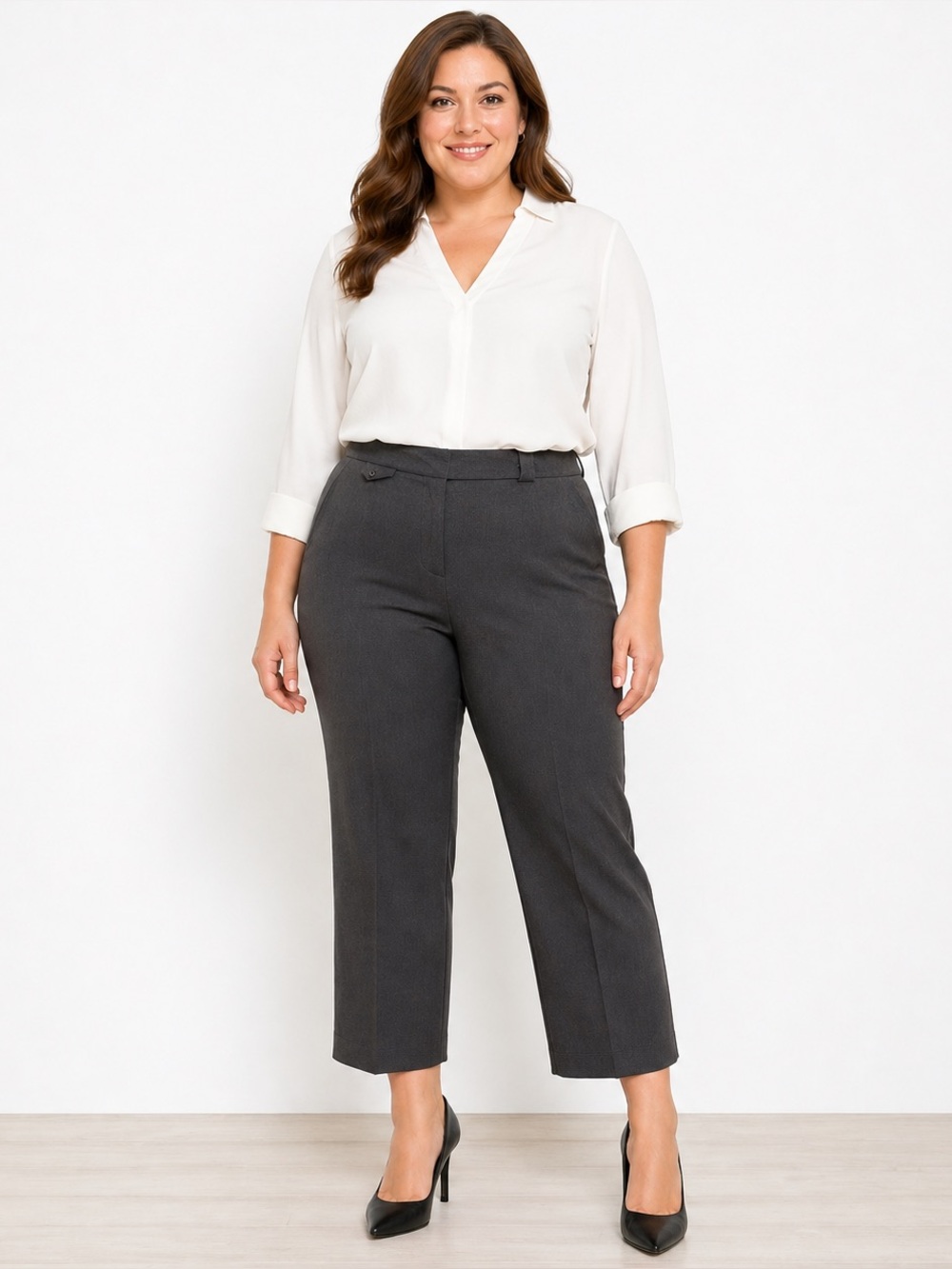JAMIE NICOLE Women Gray Cropped Dress Pant Size 18 Stretch High Rise Work Career